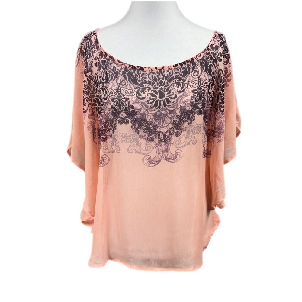 Mudd Y2k Sheer Boho Print Bat Wing Lace Whimsical Blouse Sz M